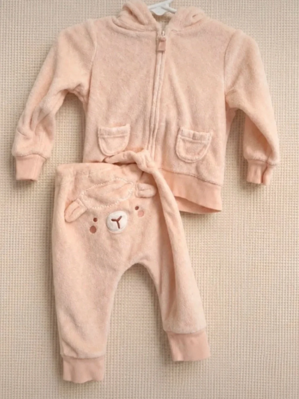 Carter’s 6 months Plush Peach Baby Hoodie & Lamb Joggers Set